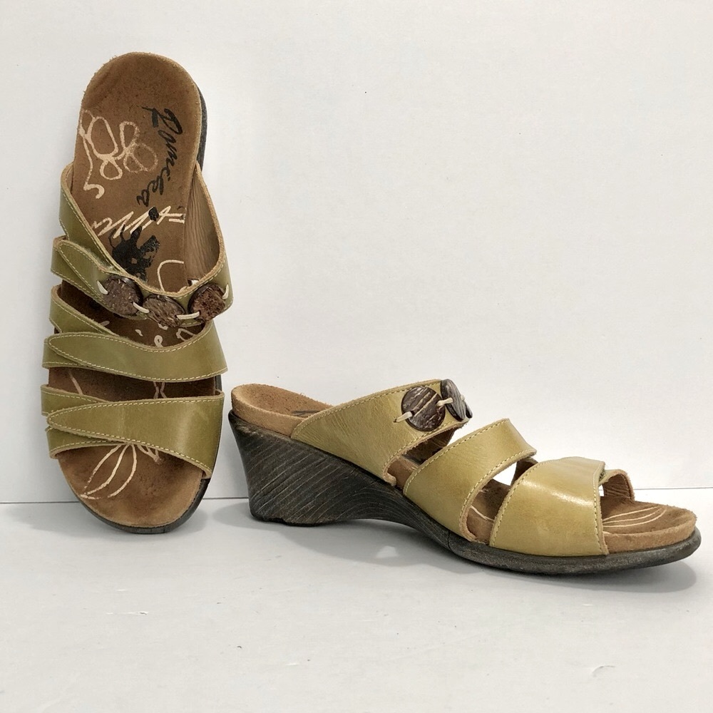 Romika Green Leather Slide Sandals Wedge Heel Women’s‎ 5.5 Eur 37